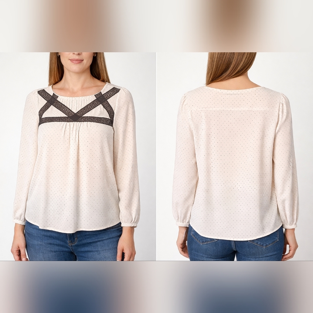 LOFT Cream Blouse with Black Detailing
